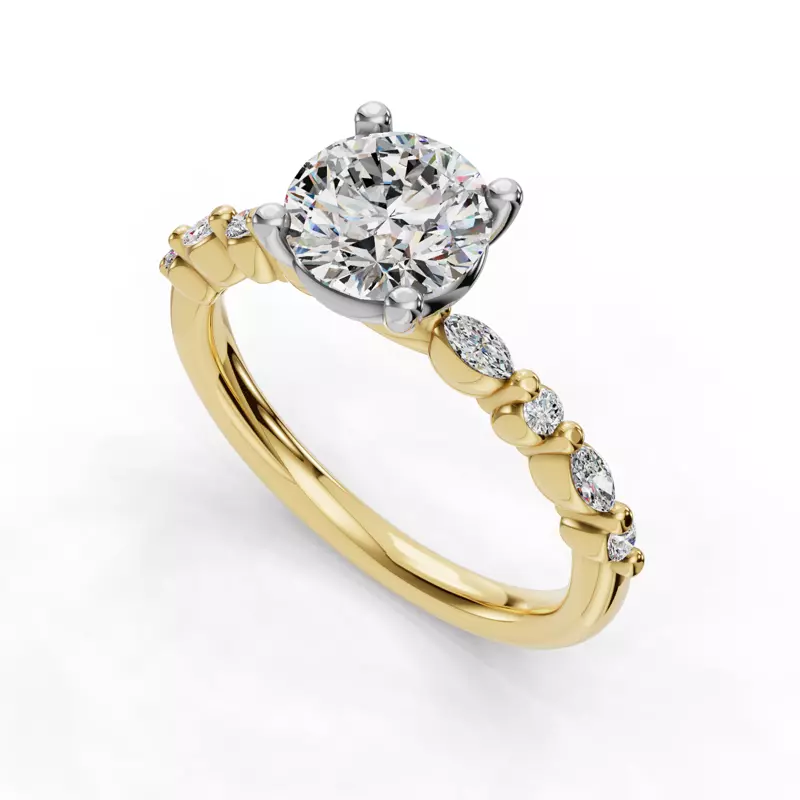 14K Yellow Gold Eclipta Petite Marquise And Round Diamond Engagement Ring