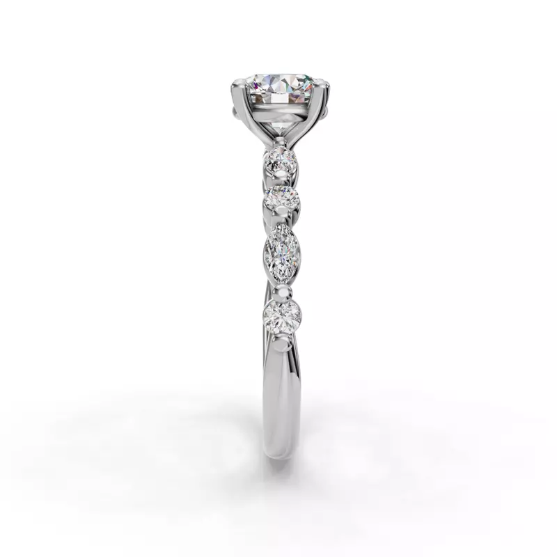 14K White Gold Eclipta Grand Marquise And Round Diamond Engagement Ring
