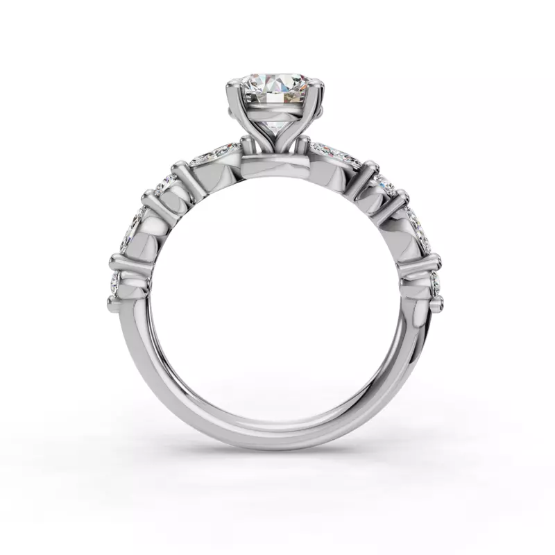 14K White Gold Eclipta Grand Marquise And Round Diamond Engagement Ring
