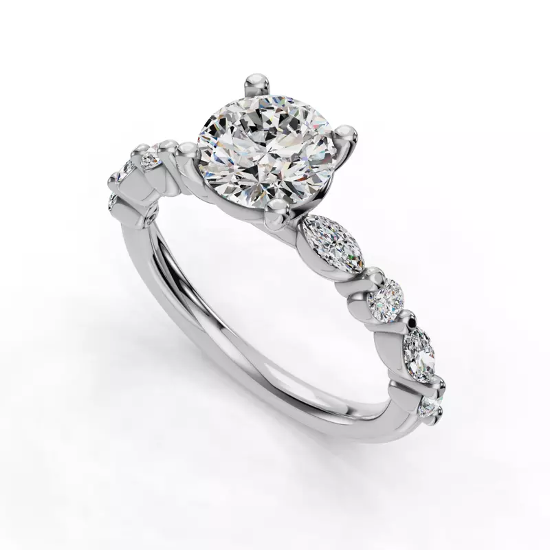 14K White Gold Eclipta Grand Marquise And Round Diamond Engagement Ring