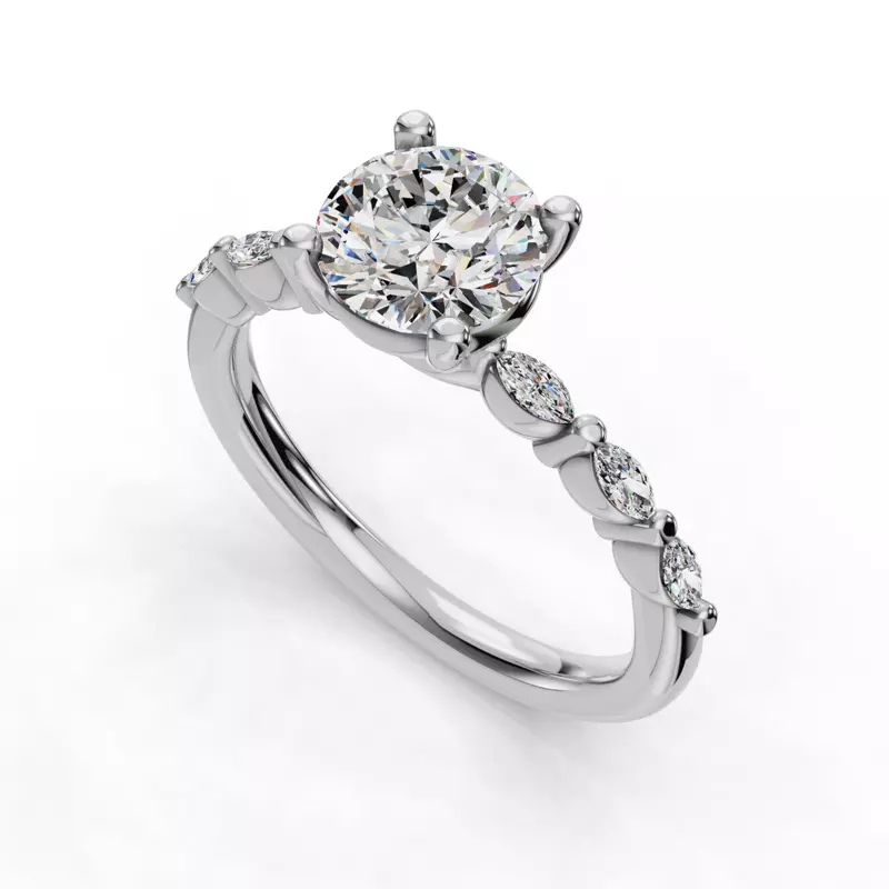 14K White Gold Oramar Petite Marquise Diamond Engagement Ring