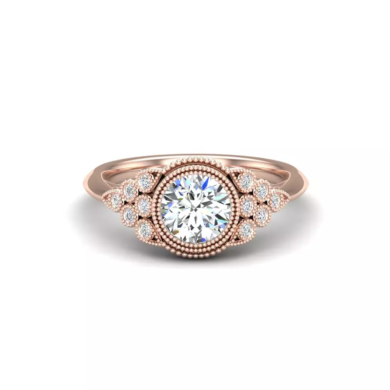 14K Rose Gold Serenity Accented Milgrain Engagement Ring