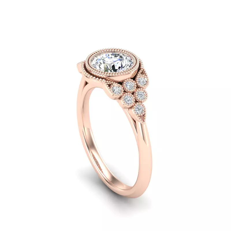 14K Rose Gold Serenity Accented Milgrain Engagement Ring