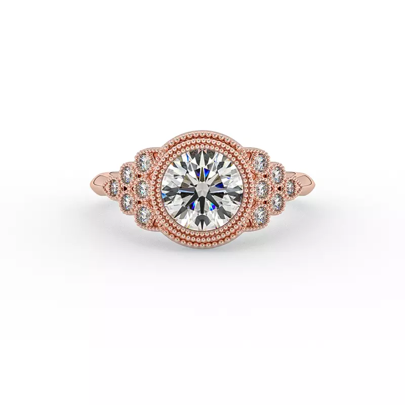 14K Rose Gold Serenity Accented Milgrain Engagement Ring