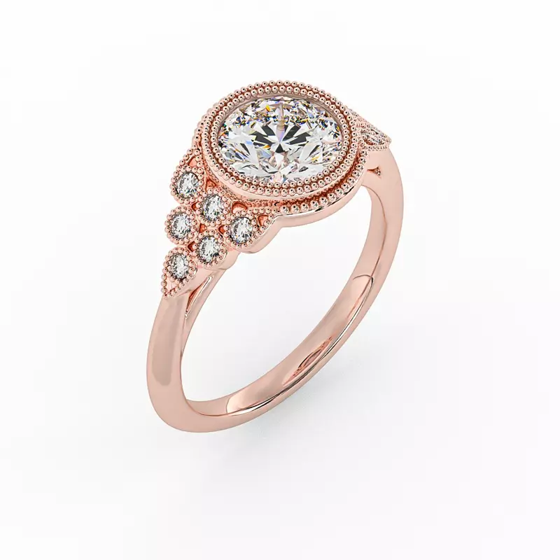 14K Rose Gold Serenity Accented Milgrain Engagement Ring