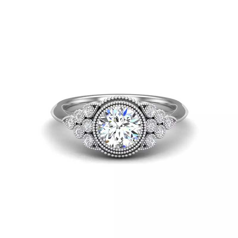 18K White Gold Serenity Accented Milgrain Engagement Ring