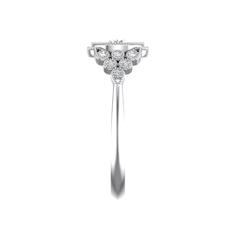 18K White Gold Serenity Accented Milgrain Engagement Ring