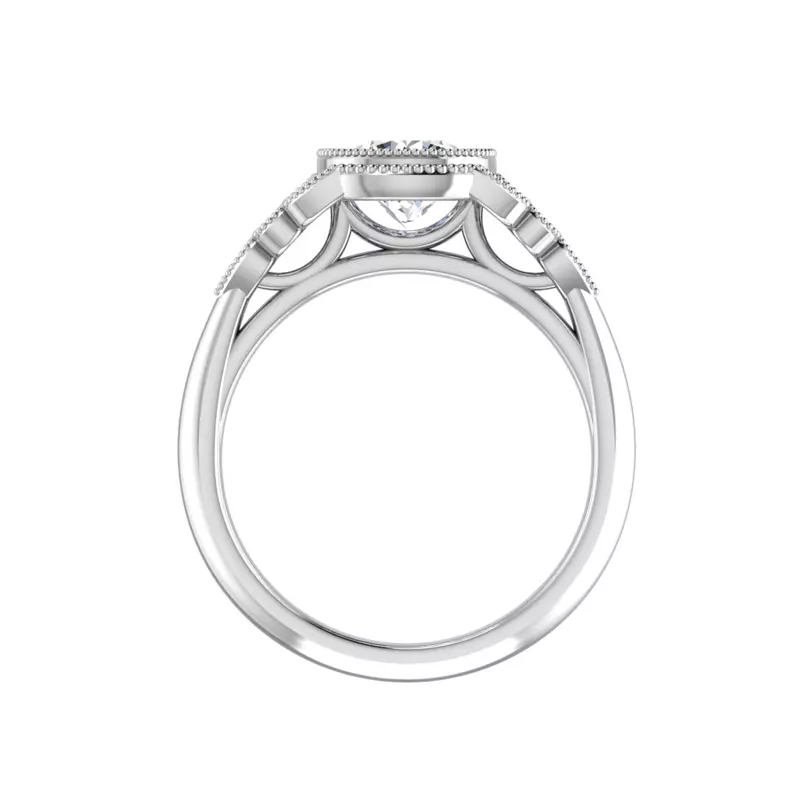 18K White Gold Serenity Accented Milgrain Engagement Ring