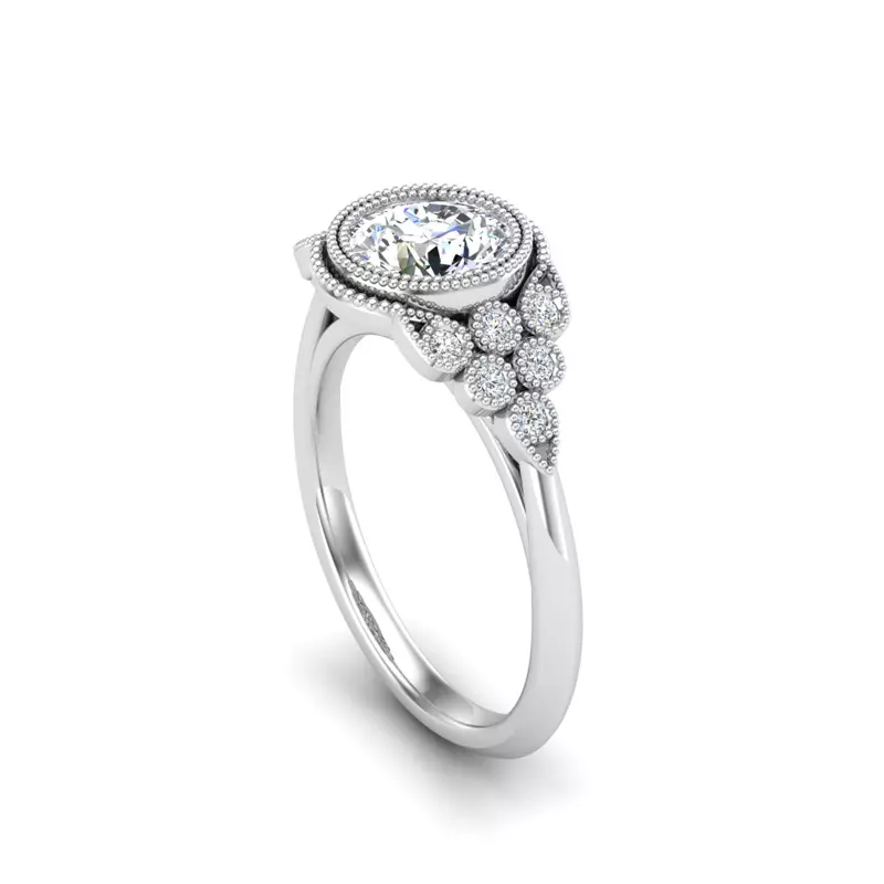 18K White Gold Serenity Accented Milgrain Engagement Ring