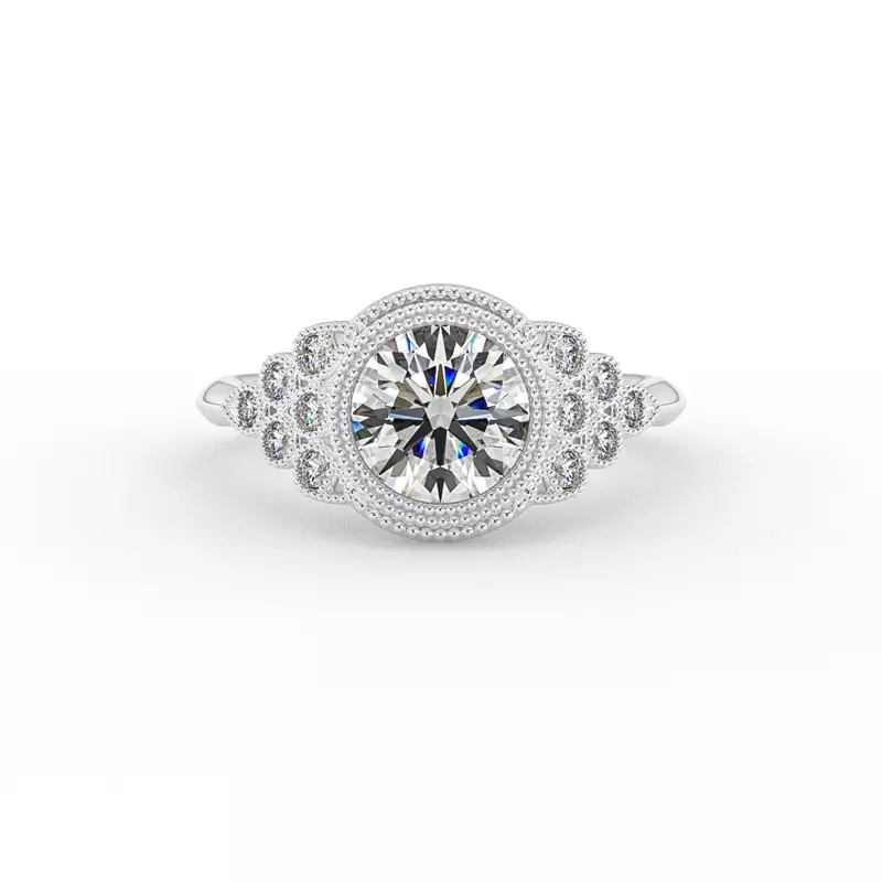 18K White Gold Serenity Accented Milgrain Engagement Ring
