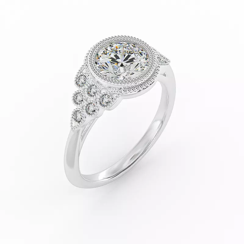 18K White Gold Serenity Accented Milgrain Engagement Ring
