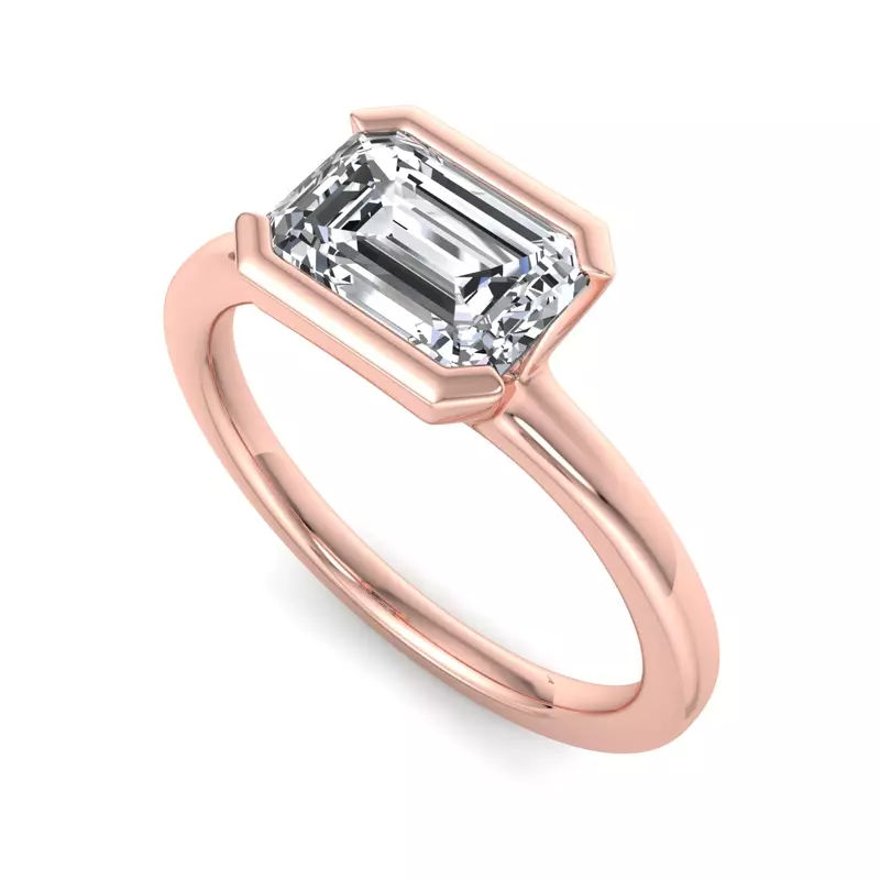 14K Rose Gold Erin Half Bezel East West Solitaire Engagement Ring