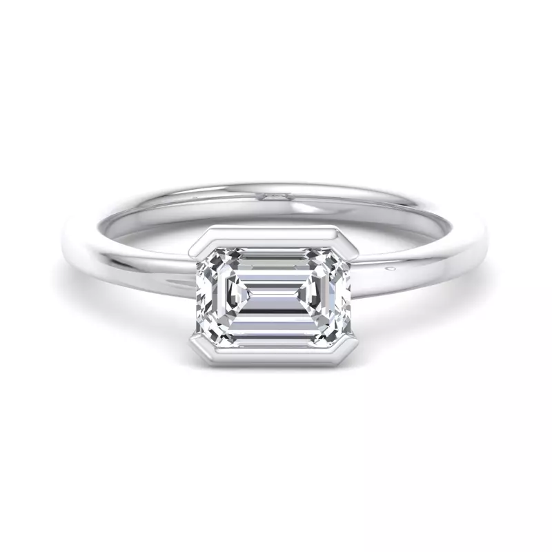 14K White Gold Erin Half Bezel East West Solitaire Engagement Ring