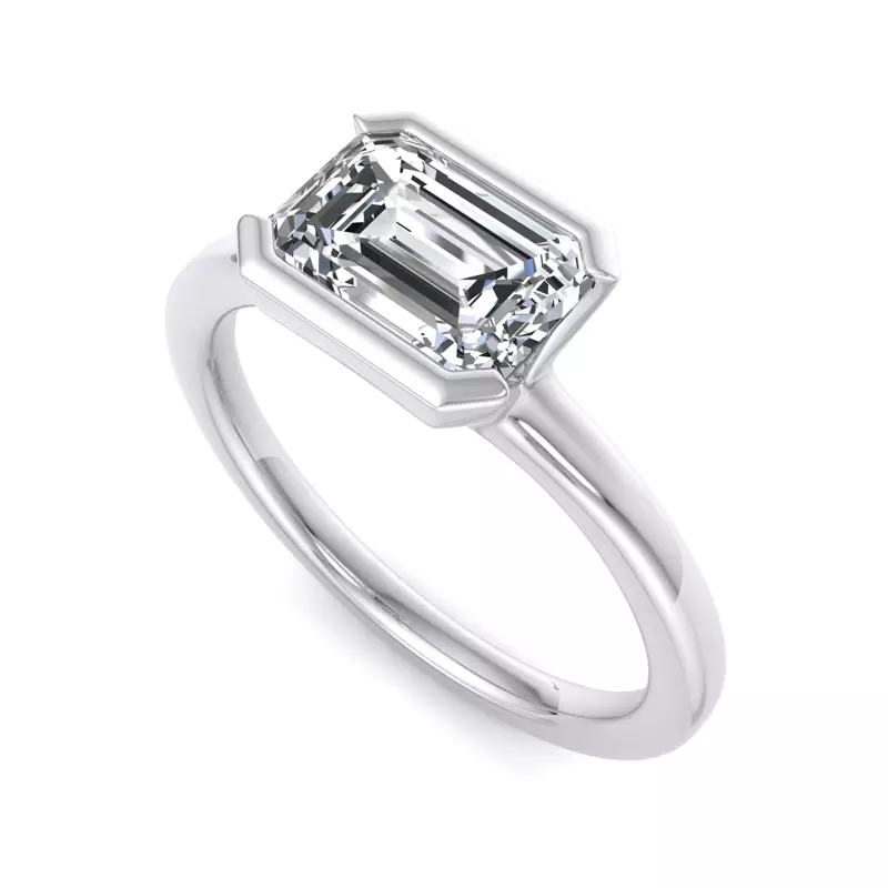 14K White Gold Erin Half Bezel East West Solitaire Engagement Ring