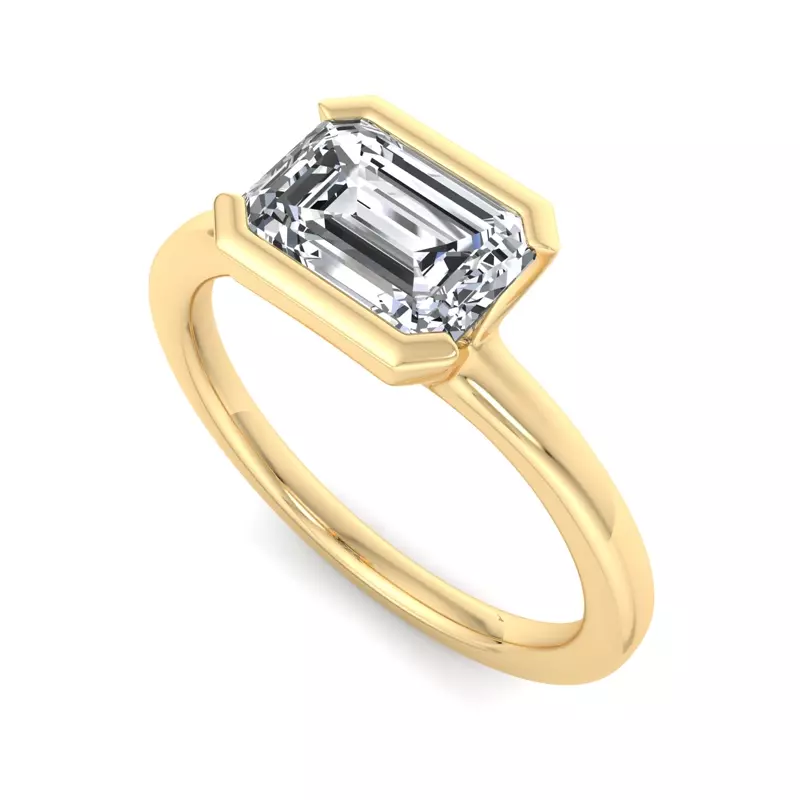 18K Yellow Gold Erin Half Bezel East West Solitaire Engagement Ring