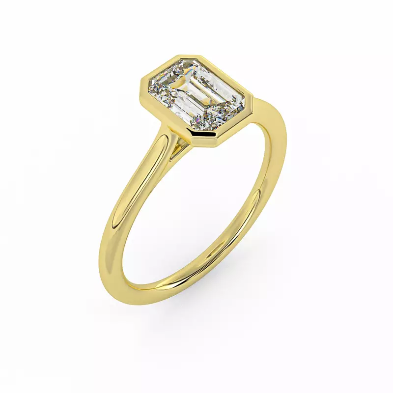 14K Yellow Gold Emery Bezel Solitaire Engagement Ring