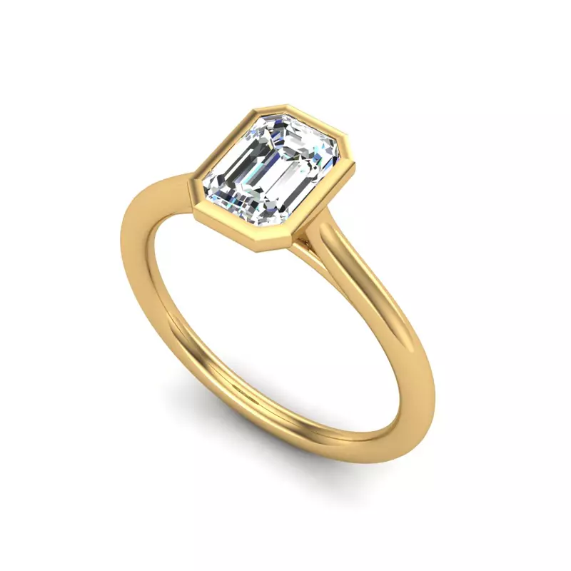 14K Yellow Gold Emery Bezel Solitaire Engagement Ring