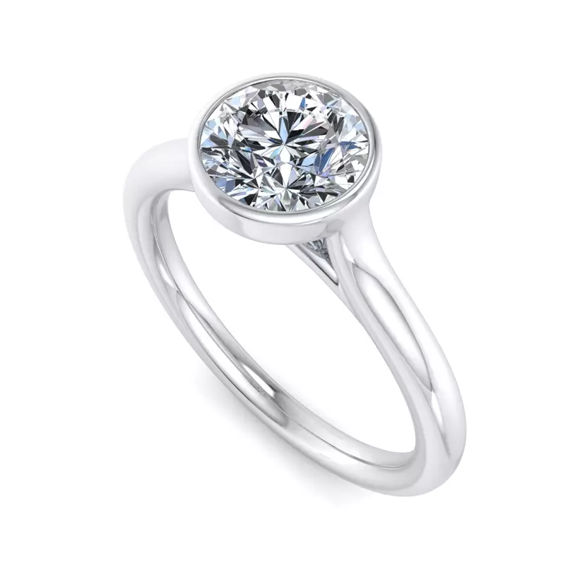 18K White Gold Emery Bezel Solitaire Engagement Ring