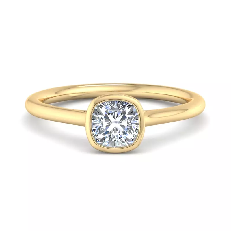 18K Yellow Gold Emery Bezel Solitaire Engagement Ring