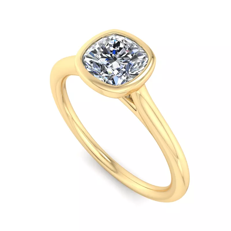 18K Yellow Gold Emery Bezel Solitaire Engagement Ring