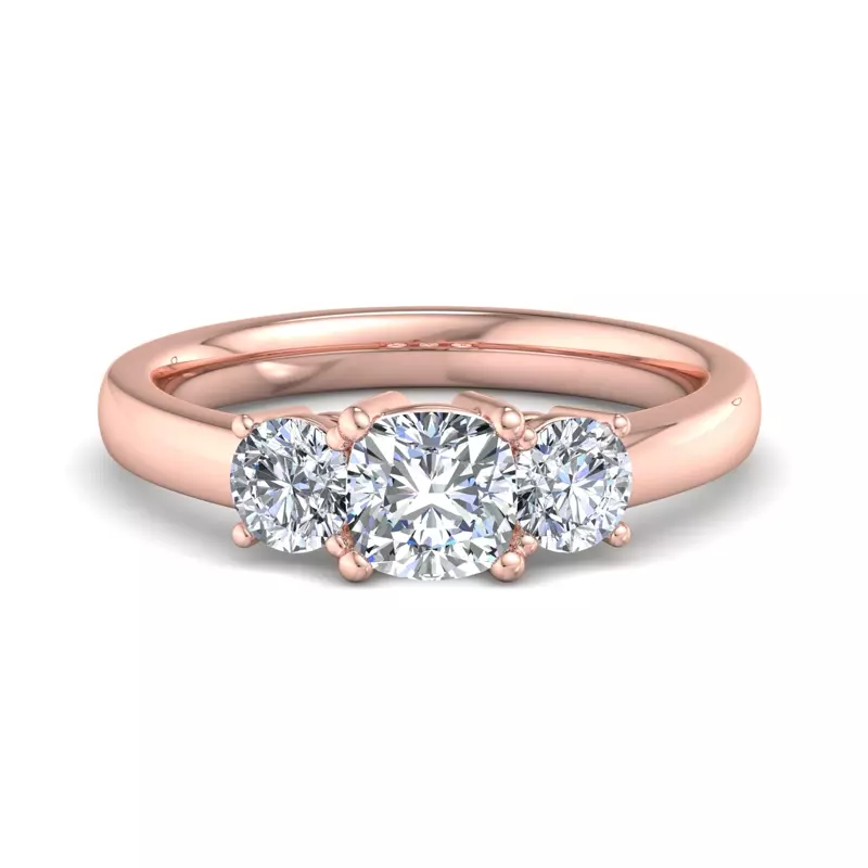 2 Carat Cushion Lab Diamond Eleanor Round Three-Stone Engagement Ring ...