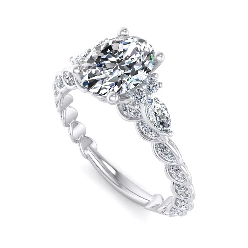 14K White Gold Cataleya Three-Stone Engagement Ring