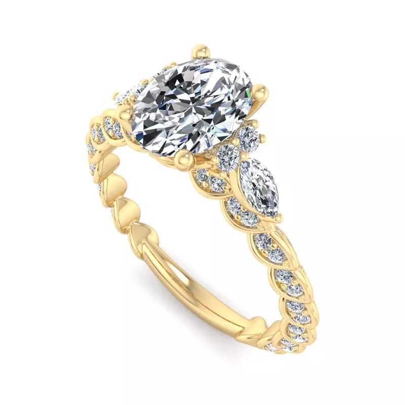 18K Yellow Gold Cataleya Three-Stone Engagement Ring