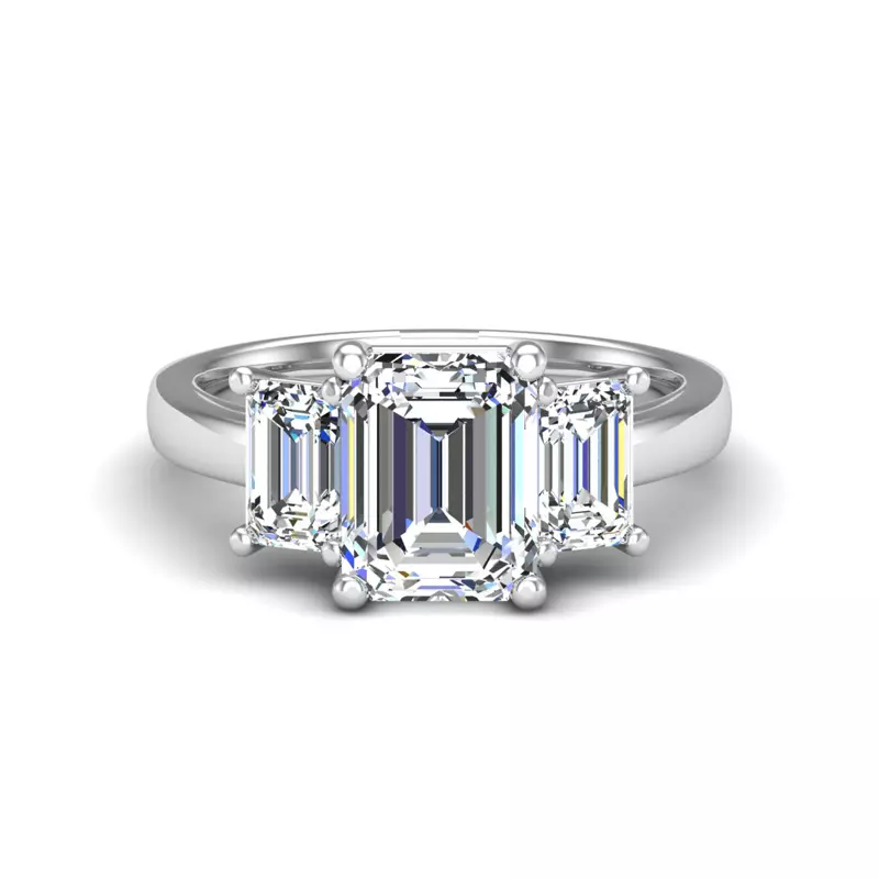14K White Gold Aaliyah Emerald Three-Stone Engagement Ring
