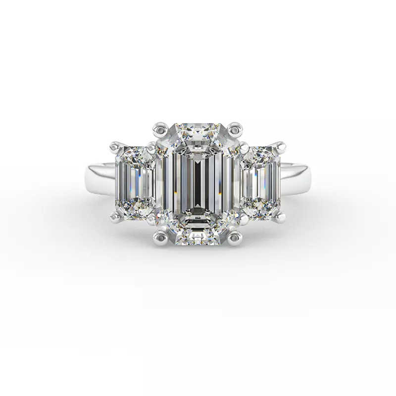 14K White Gold Aaliyah Emerald Three-Stone Engagement Ring