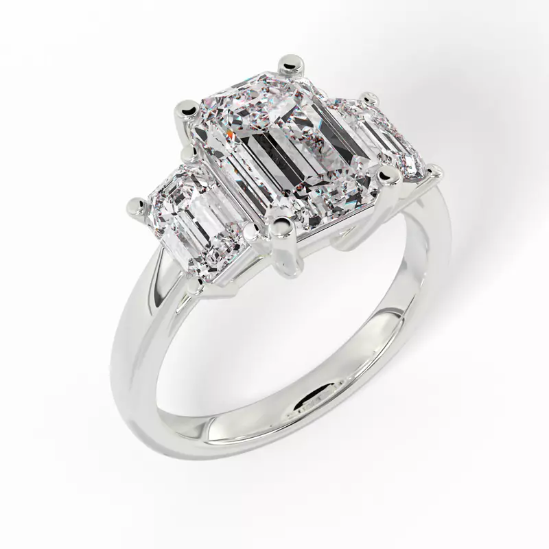 14K White Gold Aaliyah Emerald Three-Stone Engagement Ring