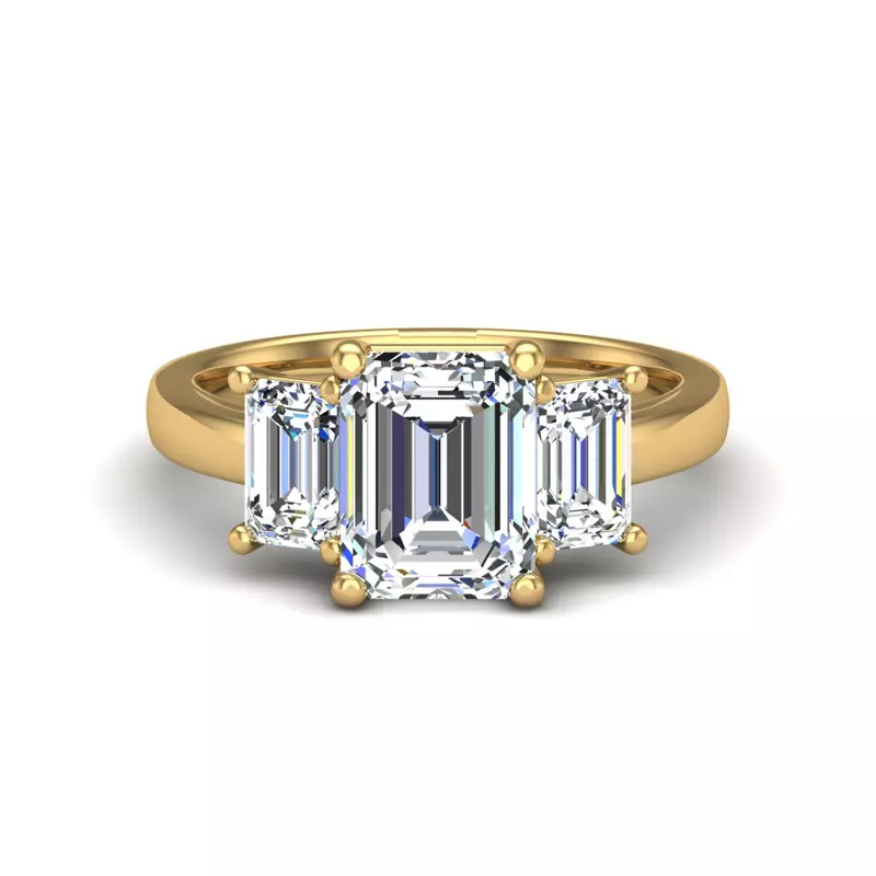 18K Yellow Gold Aaliyah Emerald Three-Stone Engagement Ring