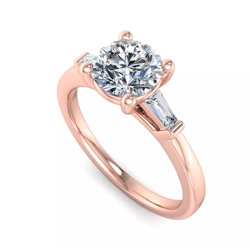 14K Rose Gold Dana Tapered Baguette Three-Stone Engagement Ring