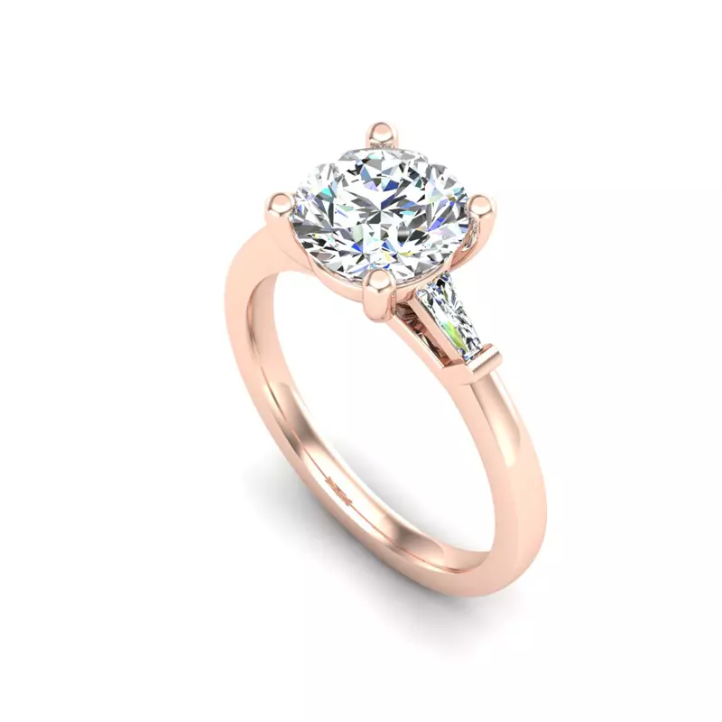 14K Rose Gold Dana Tapered Baguette Three-Stone Engagement Ring