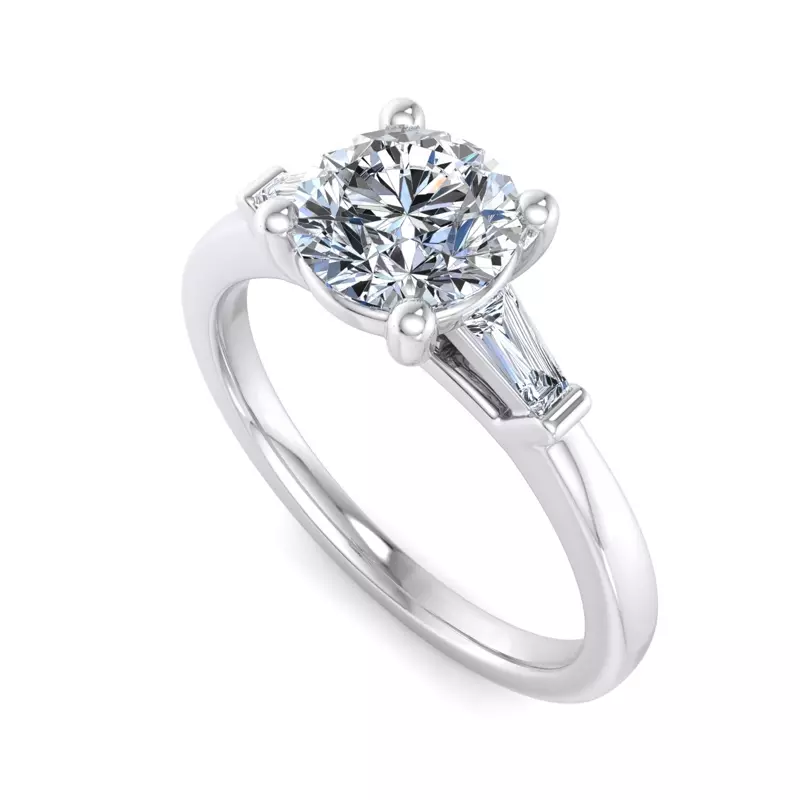 14K White Gold Dana Tapered Baguette Three-Stone Engagement Ring