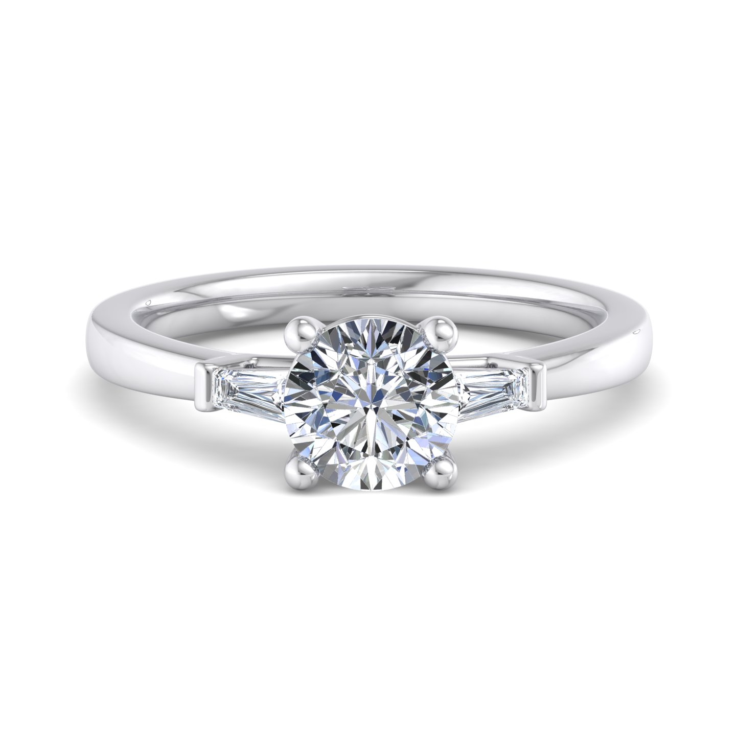 18K White Gold Dana Tapered Baguette Three-Stone Engagement Ring