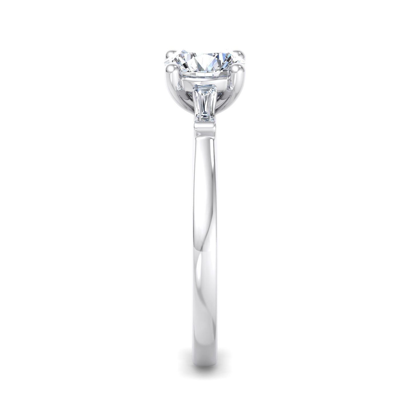 18K White Gold Dana Tapered Baguette Three-Stone Engagement Ring