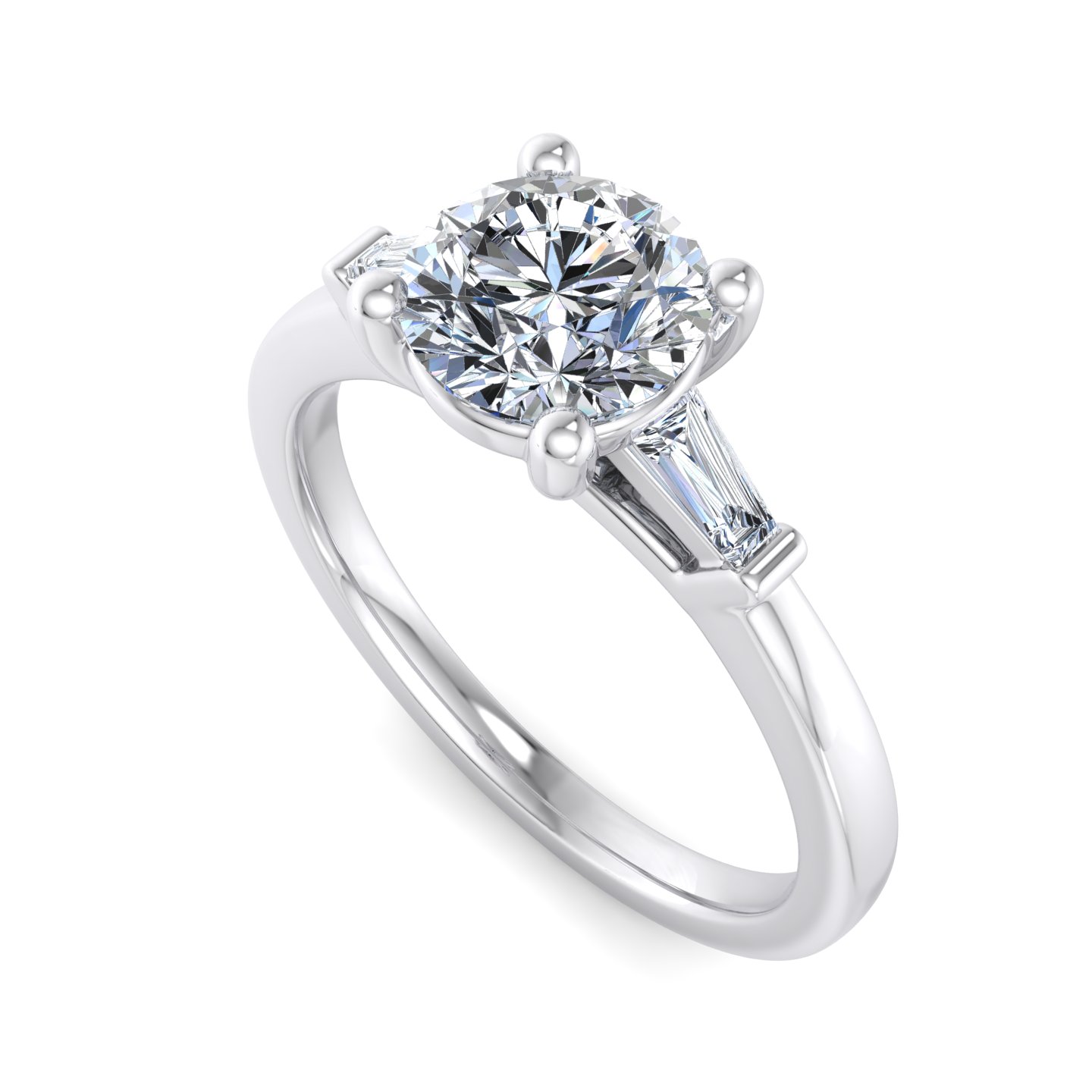 18K White Gold Dana Tapered Baguette Three-Stone Engagement Ring