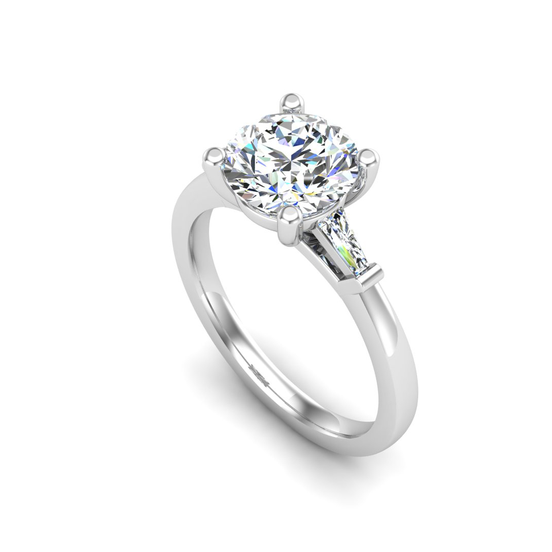 18K White Gold Dana Tapered Baguette Three-Stone Engagement Ring