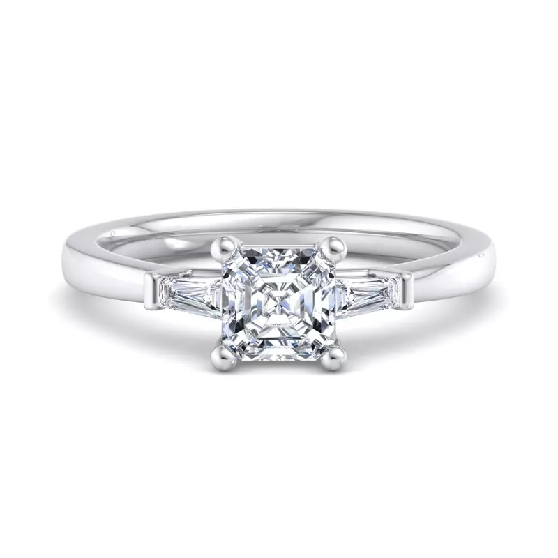 18K White Gold Dana Tapered Baguette Three-Stone Engagement Ring