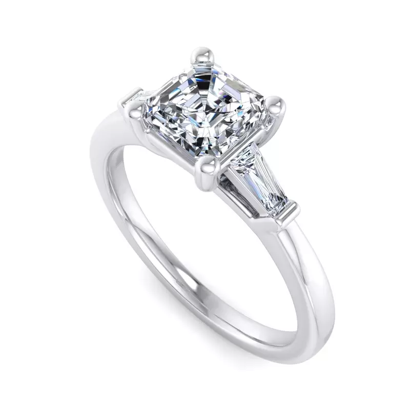 18K White Gold Dana Tapered Baguette Three-Stone Engagement Ring