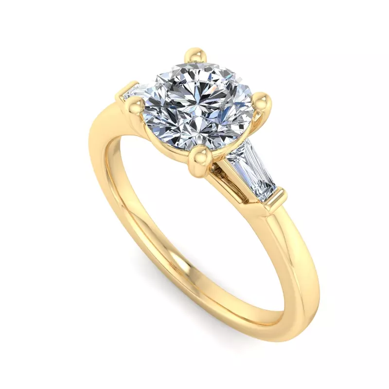 18K Yellow Gold Dana Tapered Baguette Three-Stone Engagement Ring