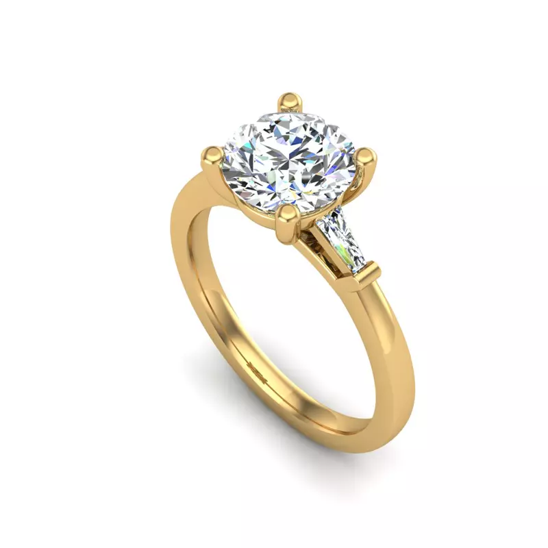18K Yellow Gold Dana Tapered Baguette Three-Stone Engagement Ring