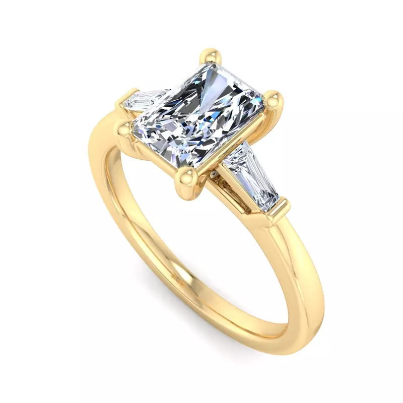 18K Yellow Gold Dana Tapered Baguette Three-Stone Engagement Ring