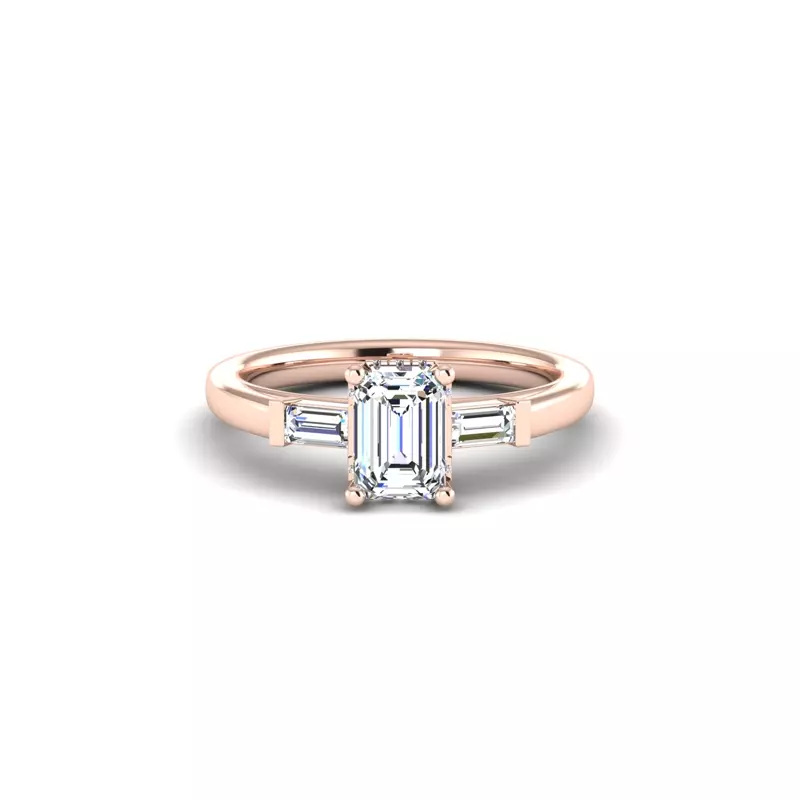 14K Rose Gold Sylvie Three-Stone Baguette Hidden Halo Engagement Ring