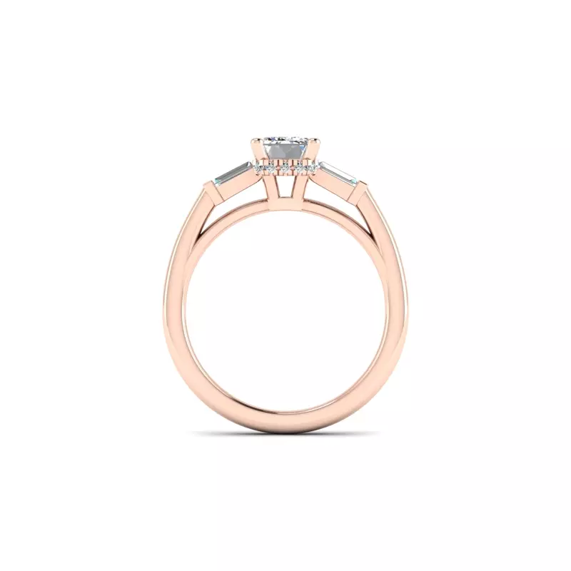 14K Rose Gold Sylvie Three-Stone Baguette Hidden Halo Engagement Ring