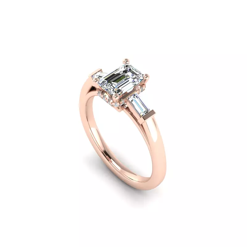 14K Rose Gold Sylvie Three-Stone Baguette Hidden Halo Engagement Ring