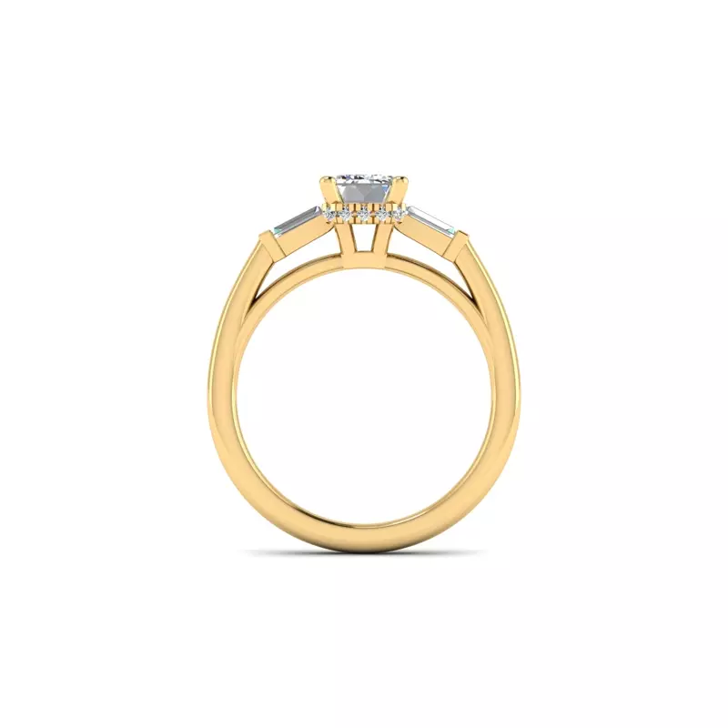 14K Yellow Gold Sylvie Three-Stone Baguette Hidden Halo Engagement Ring