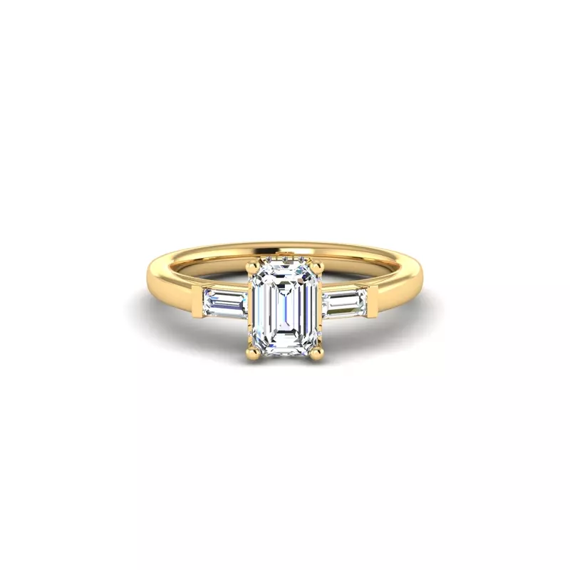 18K Yellow Gold Sylvie Three-Stone Baguette Hidden Halo Engagement Ring