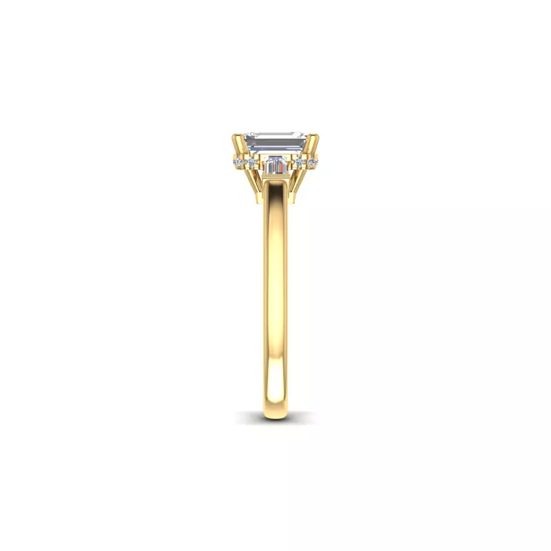 18K Yellow Gold Sylvie Three-Stone Baguette Hidden Halo Engagement Ring