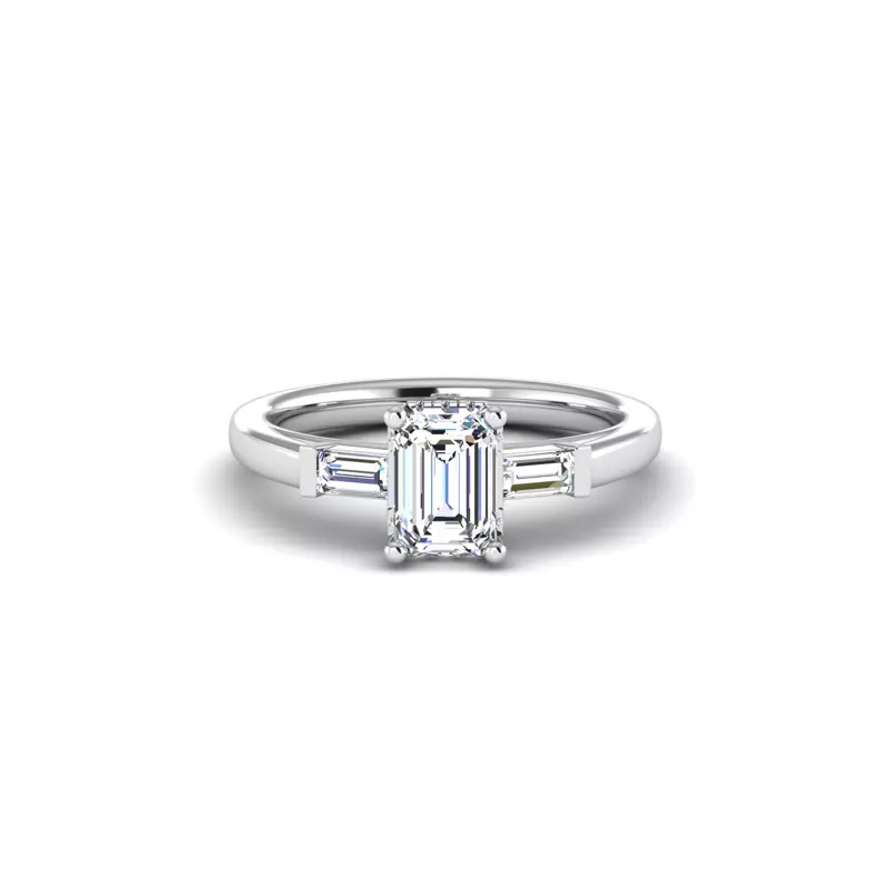 Platinum Sylvie Three-Stone Baguette Hidden Halo Engagement Ring